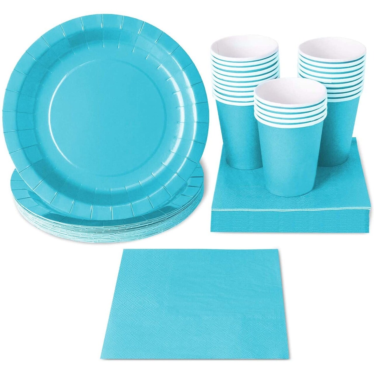 Turquoise Party Supplies, Paper Plates, Cups, and Napkins (Serves 24, 72 Pieces)